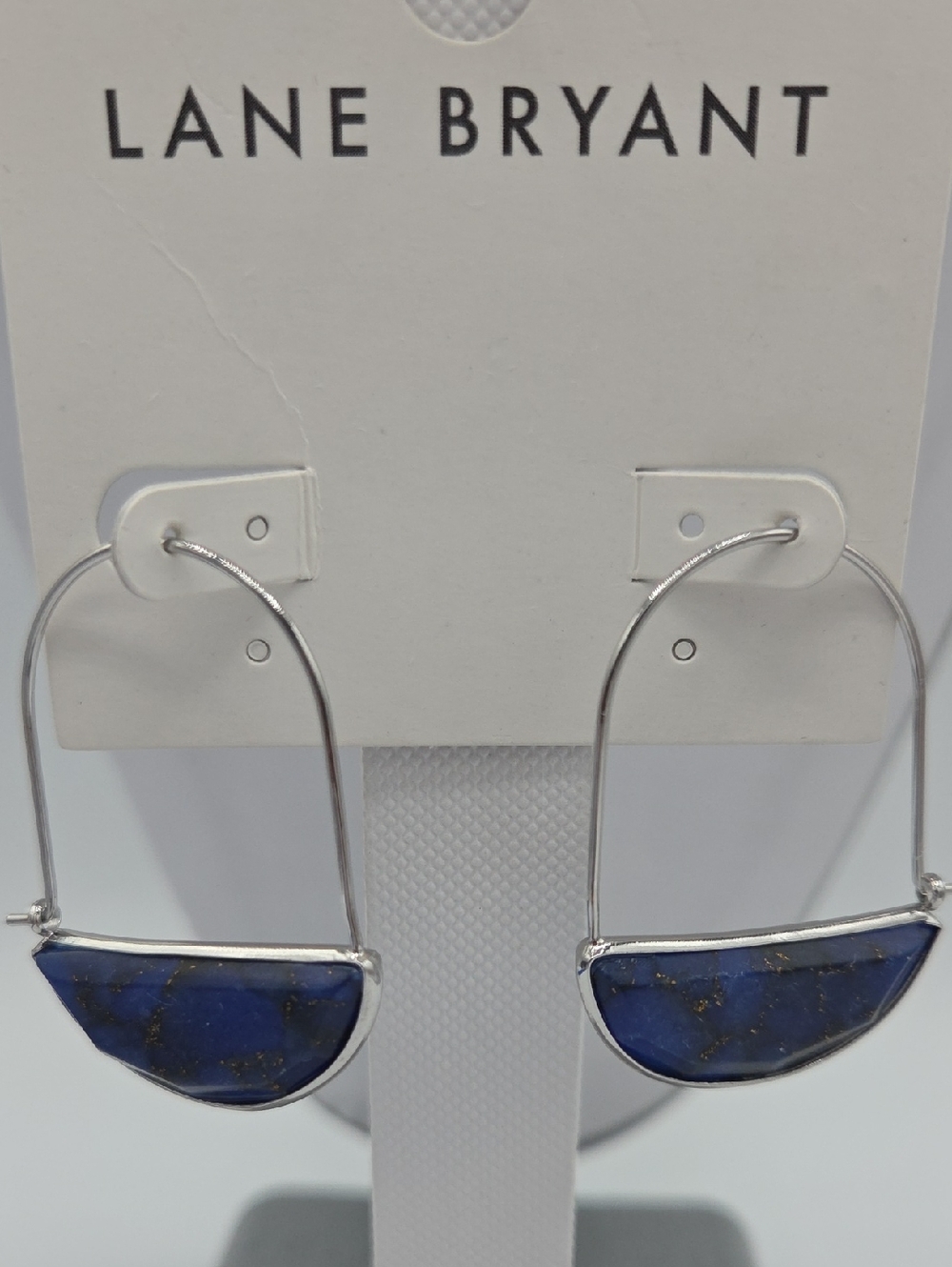 5 for $25! Lane Bryant Silver Tone Hoop Earrings with Deep Blue Inlay